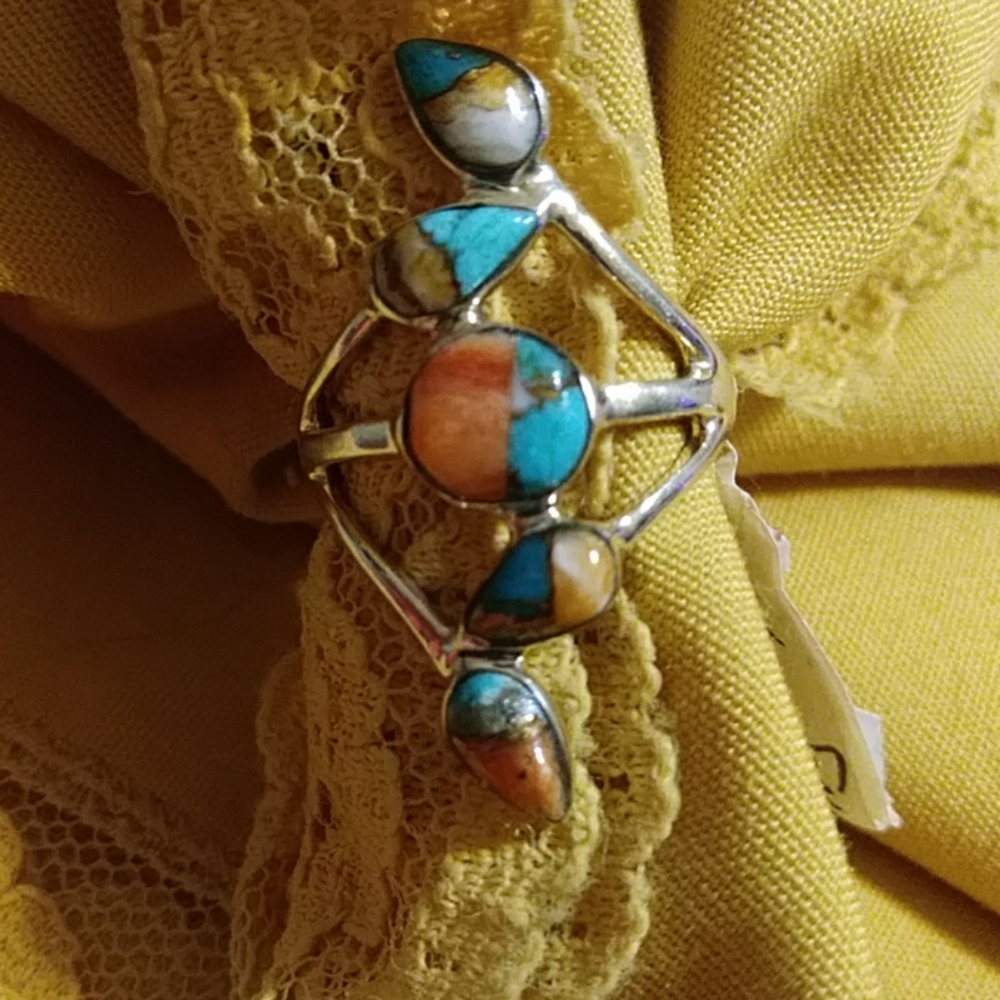 🛑LOWEST PRICE🛑NWT--MULTI TURQUOISE/.ELONGATED STERLING RING. SIZE 6